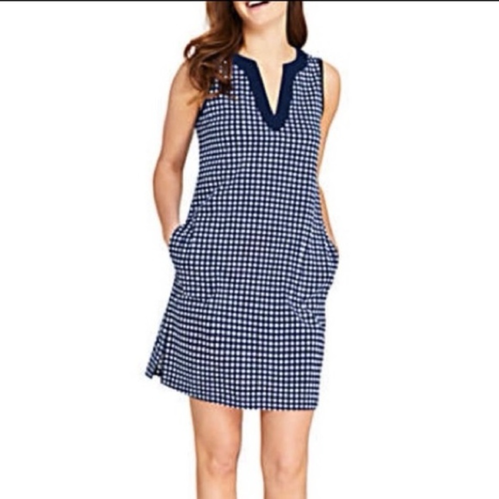 Draper James x Lands' End Cotton Jersey Swim Cover-up Dress Navy and White Sz S